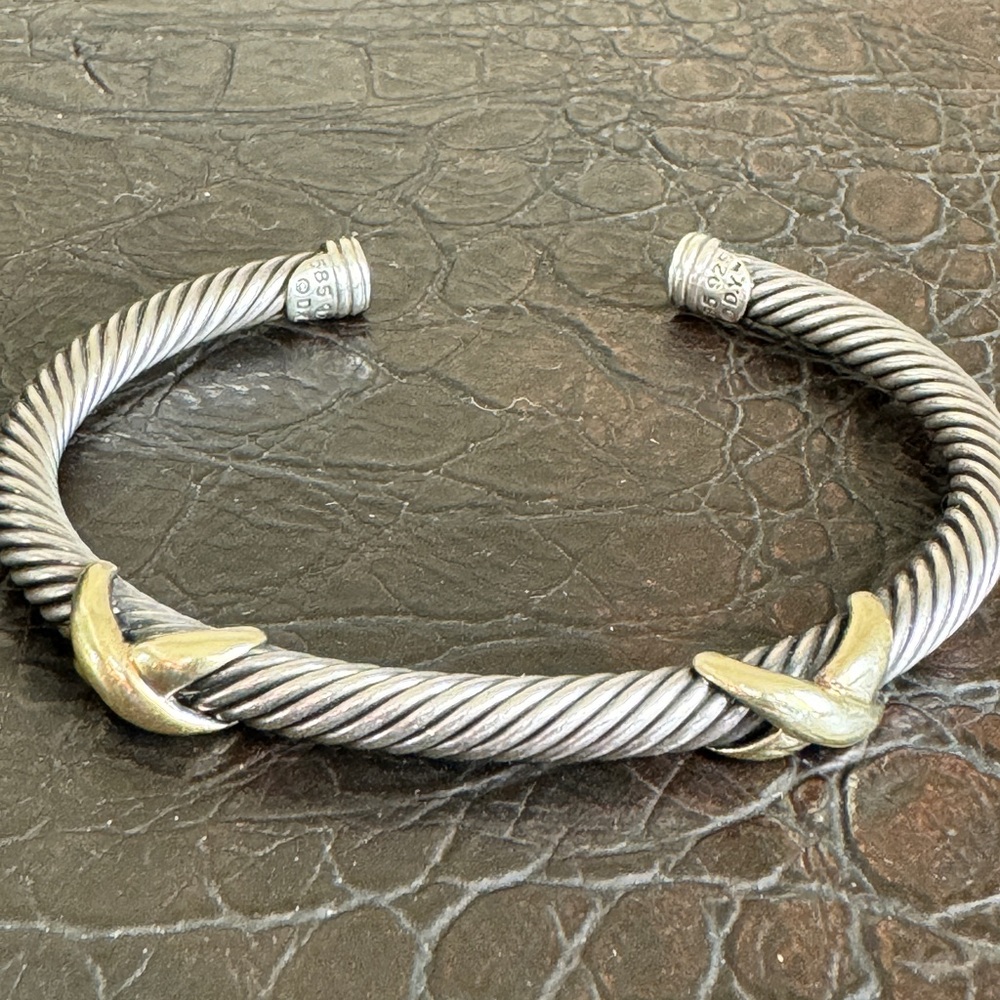 Sterling Silver 14K Yellow Gold 5mm Double X Cable Bracelet